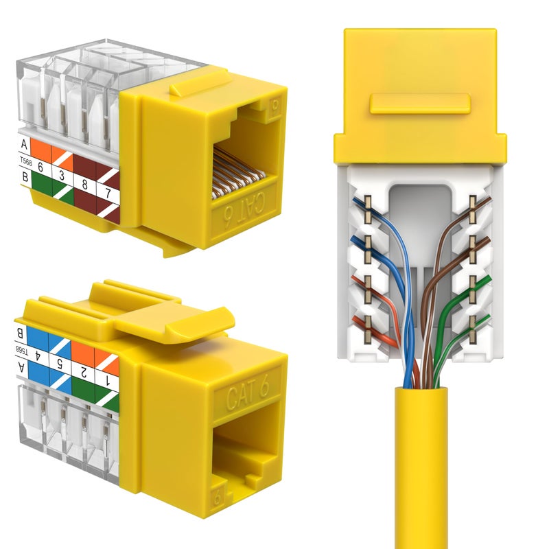 SATMAXIMUM جاك حائط ساتماكس كات 6 كايسون إيثرنت بونش داون UTP بزاوية 45 درجة (توصيل أسهل من 90 درجة)، RJ45 بروفايل رفيع بزاوية 45 درجة إنهاء سريع أصفر (عبوة 50)  - Image 1